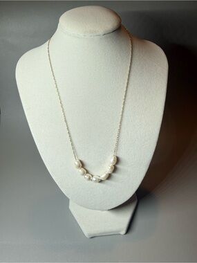 LOFT Pearl Bead Necklace in White on Gold Chain